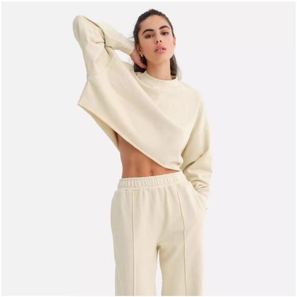 MATE The Label Organic Fleece Cropped Vintage Sweatshirt Bone Sz XL Athleisure - Picture 1 of 11